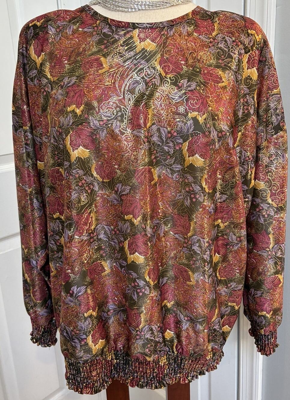 Vintage 80s Silver Threads Gold Lurex Metallic Paisley Blouse Whimsigoth Large